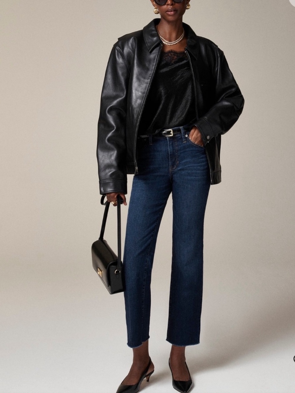 J.Crew Mid-Rise Kickout Jeans 29 Tall NWT Dark Wash Crop Raw Hem